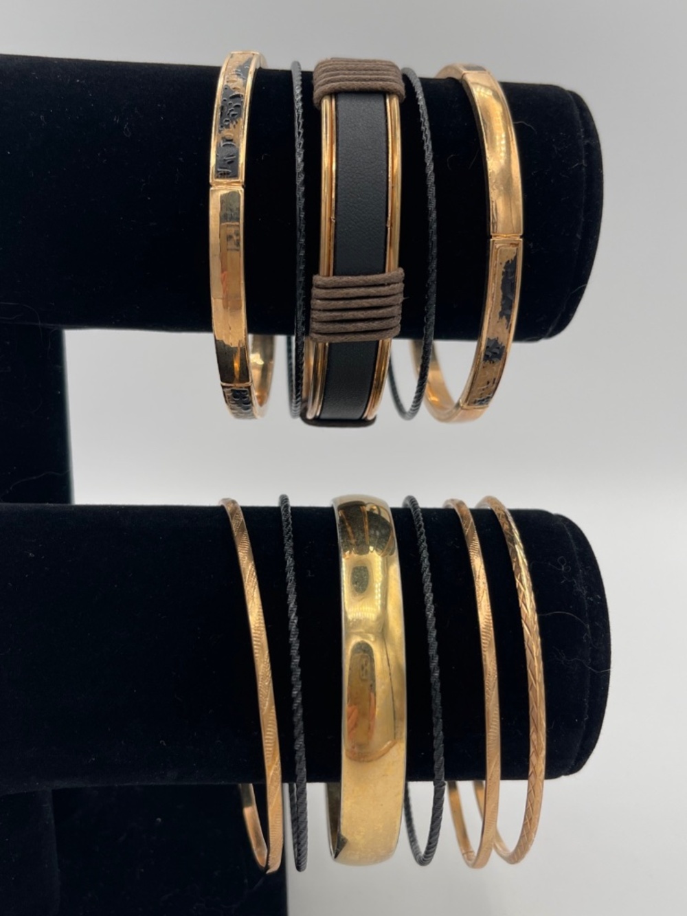 Vintage Bangle Bracelets Lot of 11 Black and  Gold Tone  One Monet